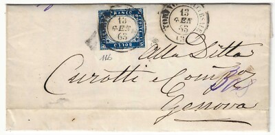 1863 Kingdom - 15 c. light blue Sardinia on letter stamp Turin Branch