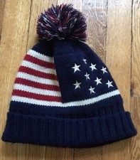 USA Flag Pom Knit Cap Snow Ski Beanie America 90's Cuffed Unisex One Size