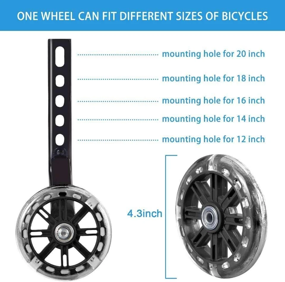 Ruedas de entrenamiento bicicleta aptas para bicicleta de 12/14/16/18/20 pulgadas con rueda de luz intermitente 1Pai Foto 3 de 4