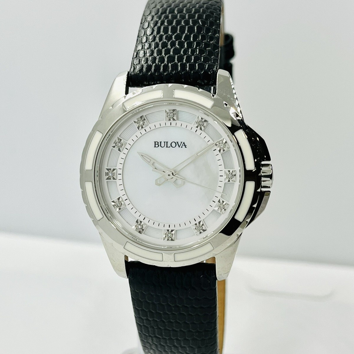 Bulova women’s Silver Dial Leather Strap Watch - Silver/Black Bulova Women main image 2