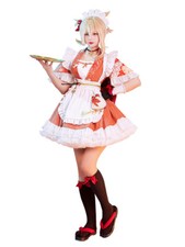 Genshin Impact Yoimiya Cosplay Costume Women Girl Maid Dress Outfit Halloween