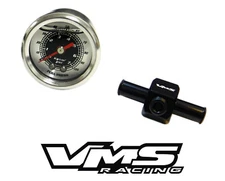0-100 PSI RACING FUEL PRESSURE GAUGE & 3/8" INLINE HOSE END TEE ADAPTER BLACK C