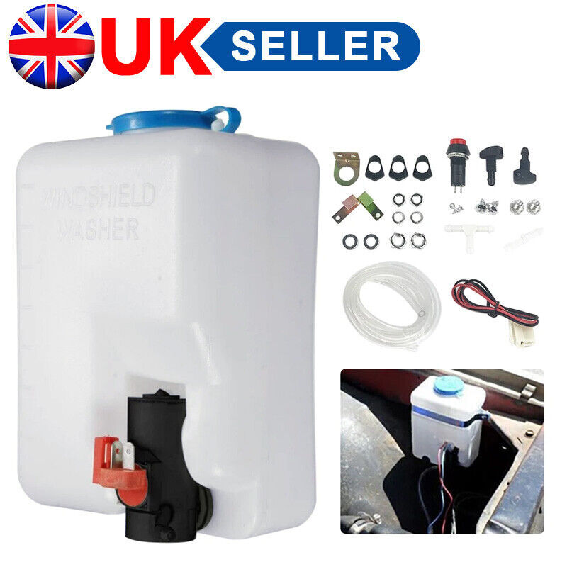 12V Windscreen Windshield Washer Fluid Bottle/Tank Kit with Pump Jets