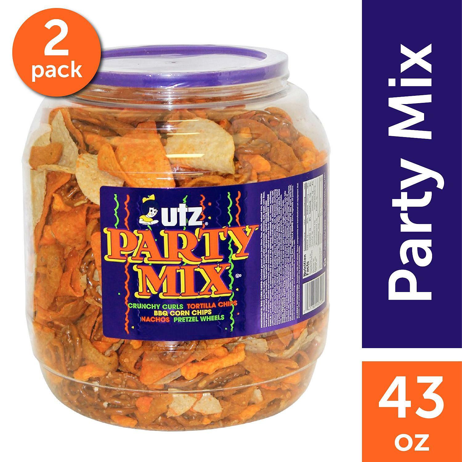Utz Party Mix Barrels 43 oz. (2 ct.) Chips Pretzels Tortillas Snacks