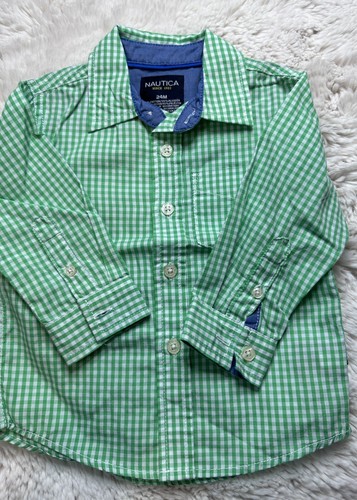 Abito Nautica Camicia Ragazzo 24M Verde Plaid Casual Manica Lunga Bottoni - Foto 1 di 4