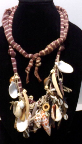 Artisan Handmade Shell Necklace 50" Long Boho Beach Fabric Cord XT21