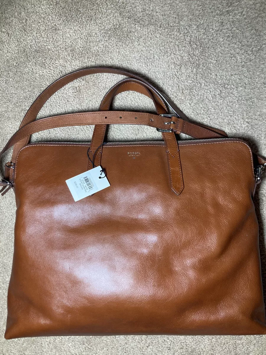 Fossil Sydney Work Bag Laptop Purse Brown Leather Crossbody Tote Women