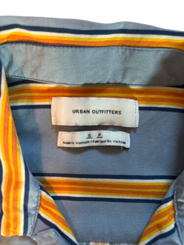 Urban Outfitters Mens Striped Short Sleeve Button-Up Shirt S Blue Yellow Orange - Picture 2 of 7