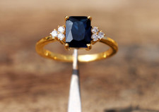 Blue Sapphire Ring 18k Gold Plated CZ Diamond Ring 925 Silver Solitaire Ring