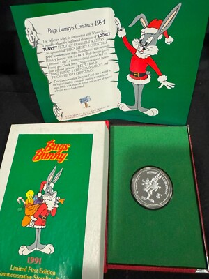 1991 Bugs Bunny Christmas Holiday Commemorative 1oz .999 Silver