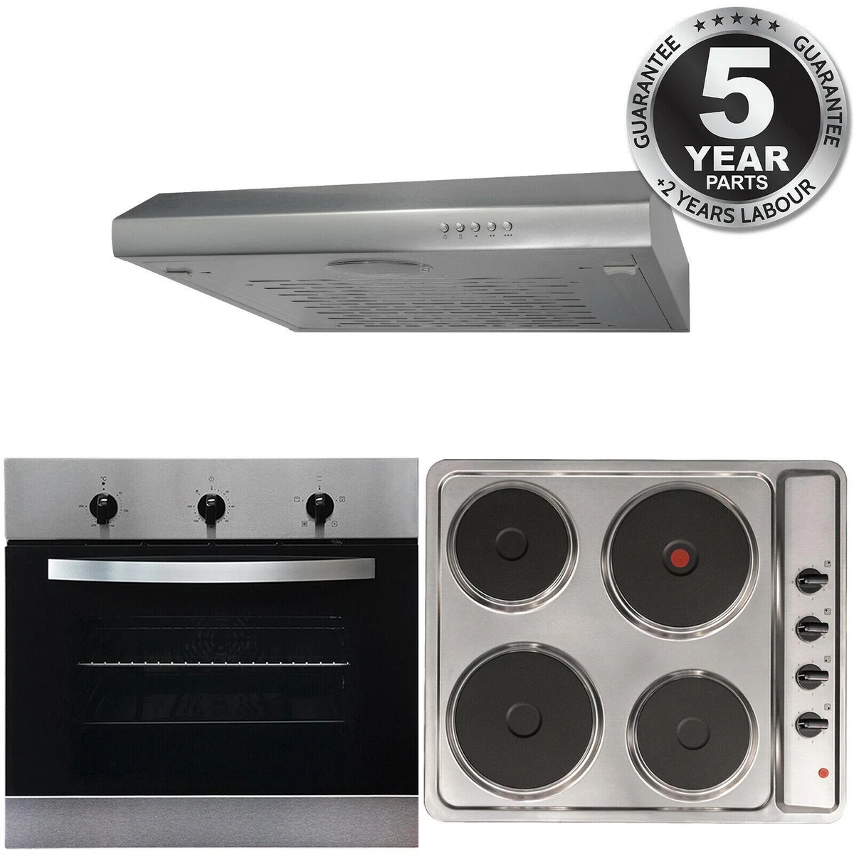 SIA 60cm Electric True Fan Single Oven 4 Zone Plate Hob Visor