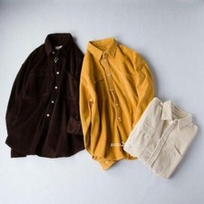 Men Retro Solid Corduroy Cord Shirt Casual Harajuku Loose Top Long Sleeve 0627