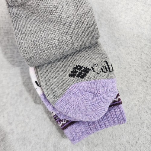 Columbia 2 Pair Crew Mi-Chaussettes Socks Womens Sz 4-10 Grey Purple Wool Blend - Picture 8 of 9