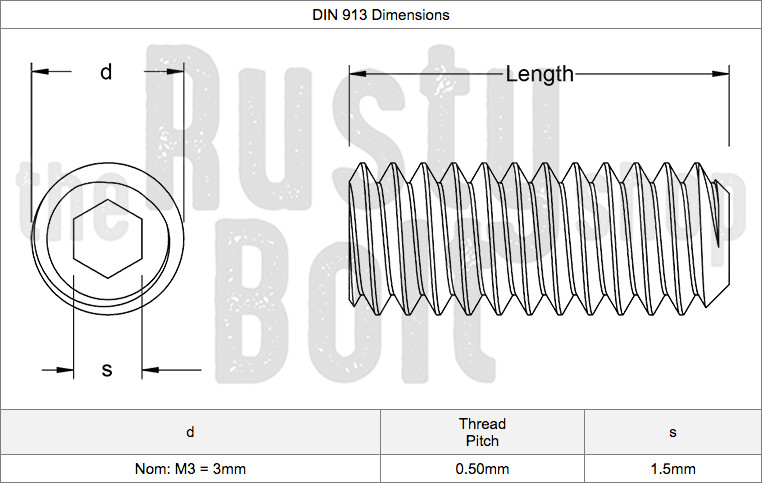 M3 x 10mm, Socket Set Screw Flat Point, A2 304 18-8 Stainless Steel