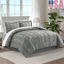 3Piece Comforter Set Bed in a Bag Tufted Jacquard Dots Embroidered Bedding Queen