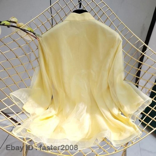 Camicetta donna organza top etnico retrò ricamo gru colletto mandarino estate - Foto 13 di 21