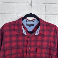 Vintage Tommy Hilfiger Flannel Shirt Red Black Denim Lined Collar Mens Large