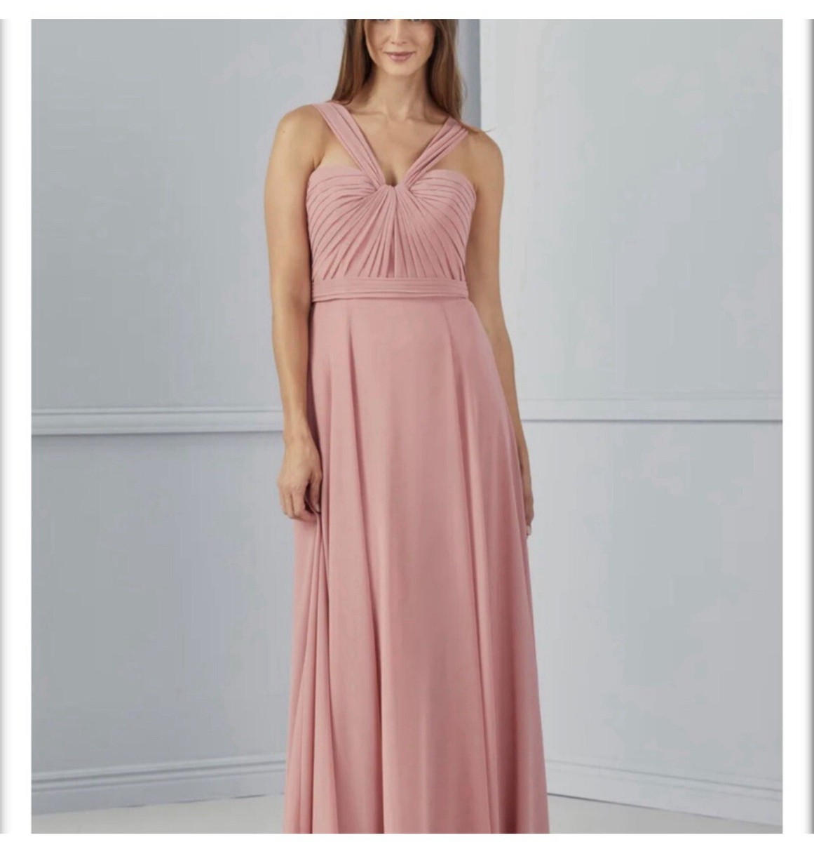 Amsale Dress Womens Maxi 100% Silk Crinkle Halter Chiffon Gray Size 00  Party