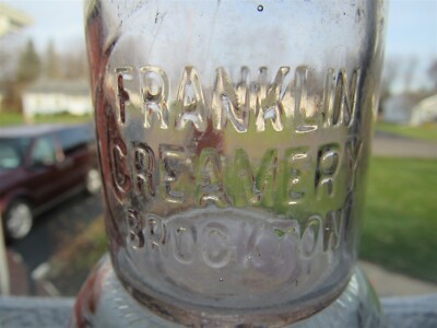 TREHP Milk Bottle Franklin Creamery Dairy Brockton MA PLYMOUTH COUNTY Crown Top