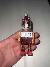 Vintage Robot Glass Christmas Ornament Multi Color 5  