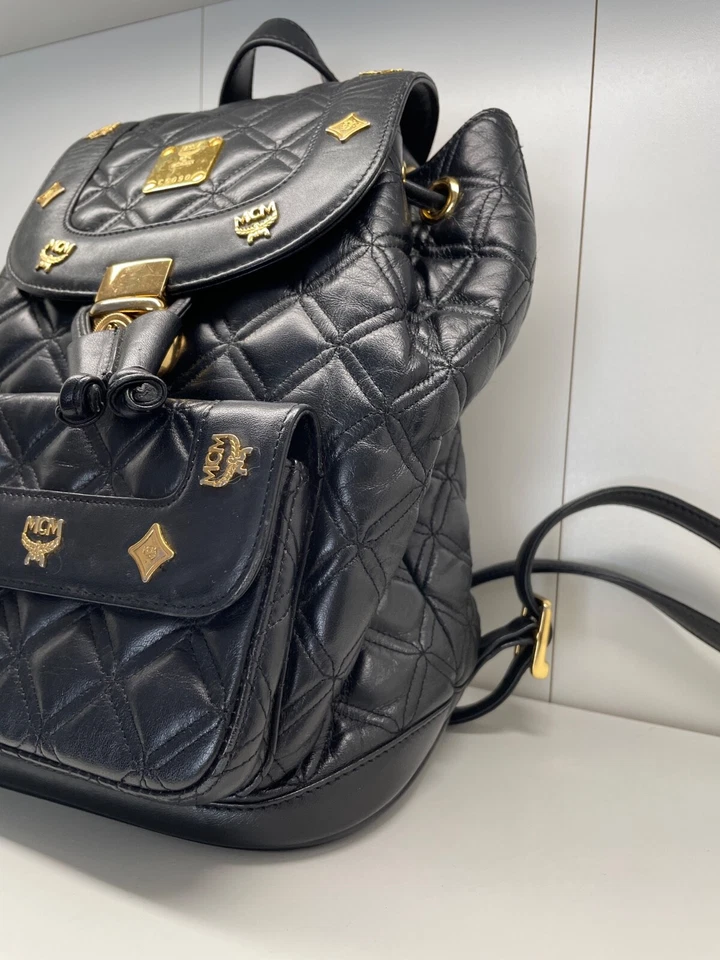 MCM Quilt Black Leather Backpack Vintage - Image 4 of 4