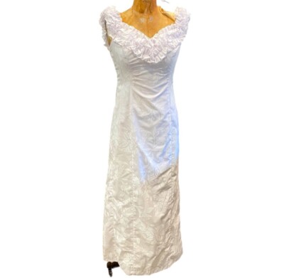 Princess Kaiulani Hawaiian Wedding Hula Dress Muumuu Floral Print White  Size