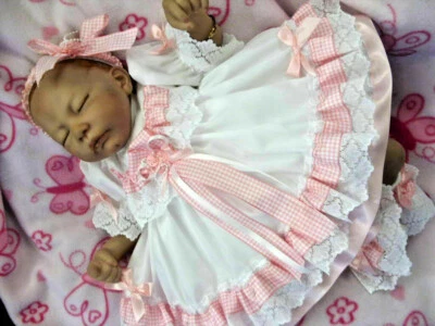 DREAM BABYWEAR UK TRAUM 0-5 Jahre BABY MÄDCHEN WEISS ROSA GINGHAM RÜSCHEN GEFÜTTERT KLEID STIRNBAND