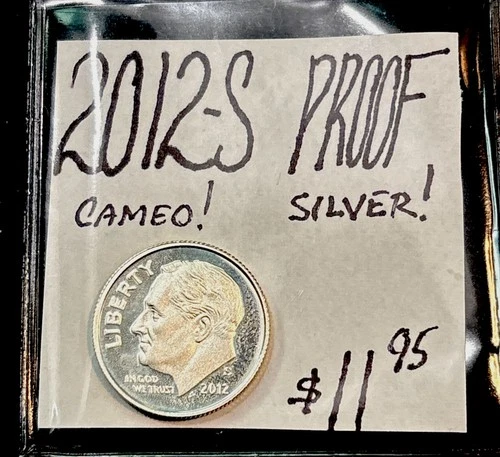 2012-S Silver Proof Roosevelt Dime! Cameo! Ten Cent Coin! ENN Coins