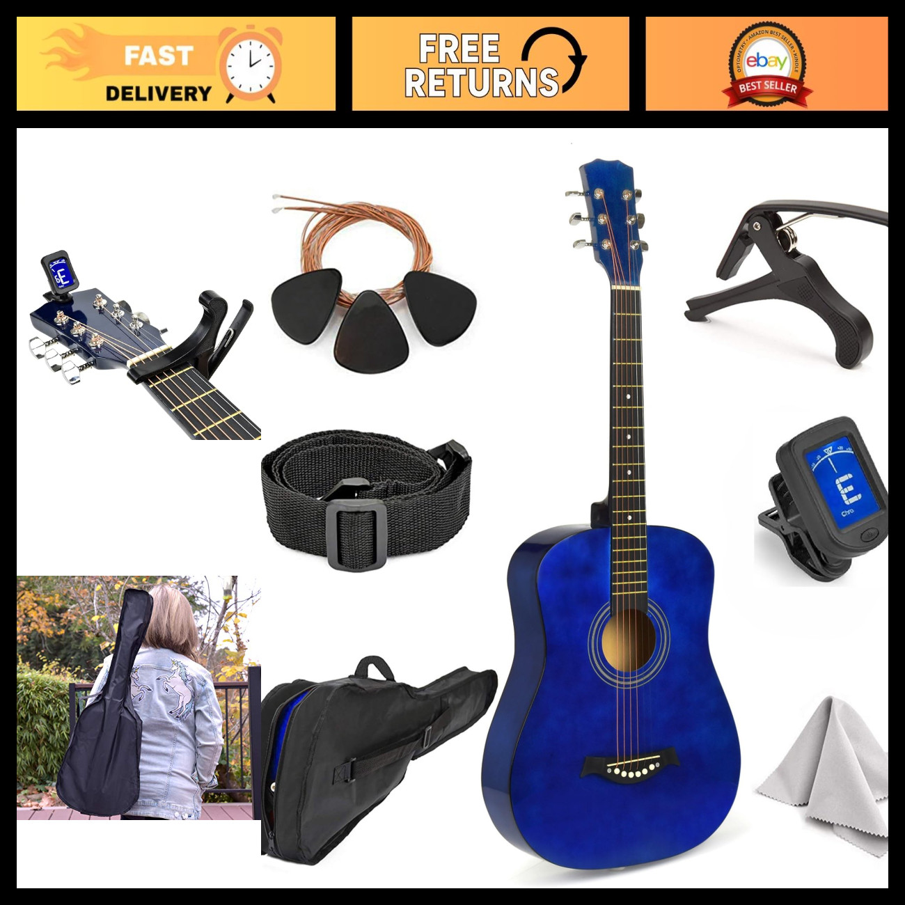 30” Acoustic Guitar for Kids - Beginner String Kit with Bag, Tuner, Strap & More