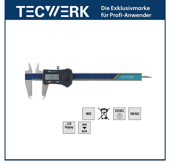Tecwerk Messschieber Din 862 150 Mm Digital Lcd Mit Feststellschraube Eckig-image