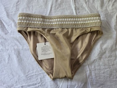 NWT Peixoto Gold Zoni XS Banded Ribbed Cheeky Scoop Bikini Swim Bottom 128971