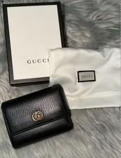 GUCCI Black Leather Tri fold Wallet Men Women Unisex