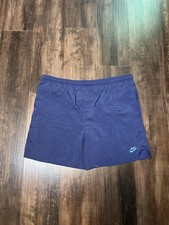 Vintage 90s Nike Mens Double Sided Nylon Running Shorts M Navy Swoosh Drawstring
