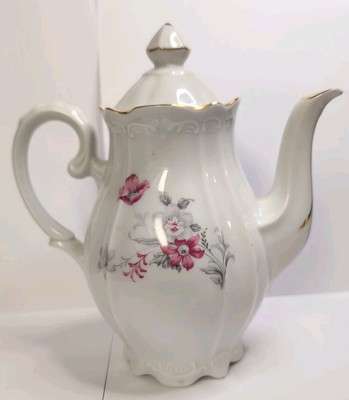 Vintage Germany US Zone Porcelain Floral Teapot 10'' Small Crack On Top