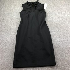Calvin Klein Dress Womens 6 Black Sheath Keyhole Ruffle Neck Knee Length
