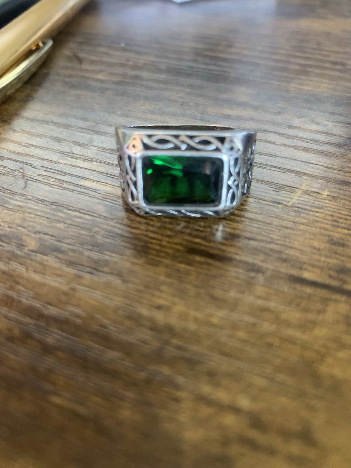 Silver Ring With Lab Created Emerald Size 12 - image 1