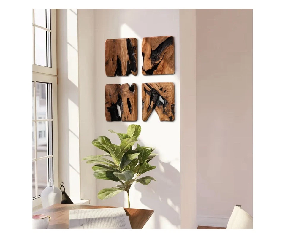 WELLAND 4 Pieces of Handmade Wall Sculptures, Rustic Abstract Wall Décor for ... - Image 2 of 3