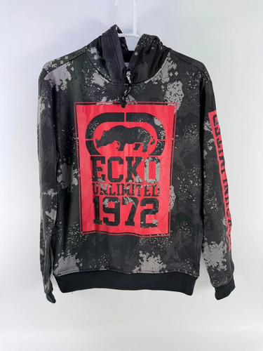 Ecko Unltd. Mens Gray Graphic Rhino Big Chest Logo Pullover Hoodie Size M