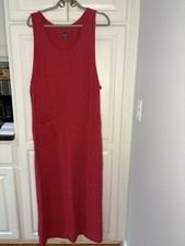 Amy K Su AKS Tencel Pinafore Jumper Maxi Pockets Red Long Dress L