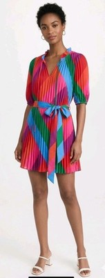 NWT Y2K Skies Are Blue Pleated Dress Size XS Colorblock Maximalist Artsy Resort 