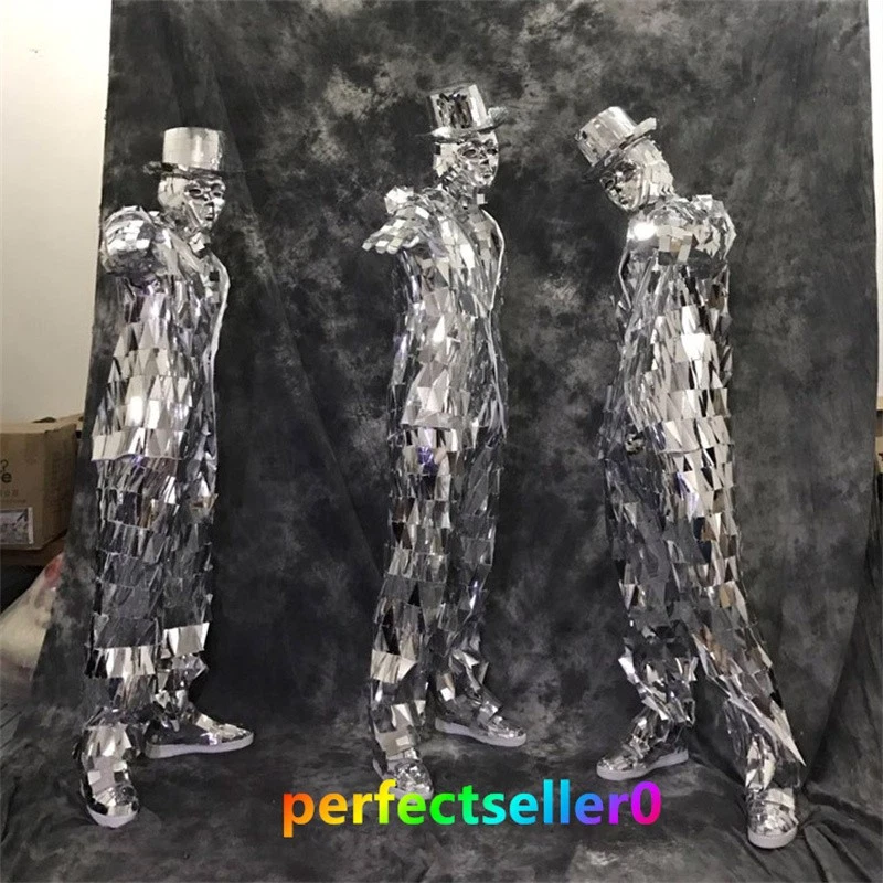 镜子服装鞋套装银色/金色舞台表演弹出服装男女通用 — 第 2/4 张图片