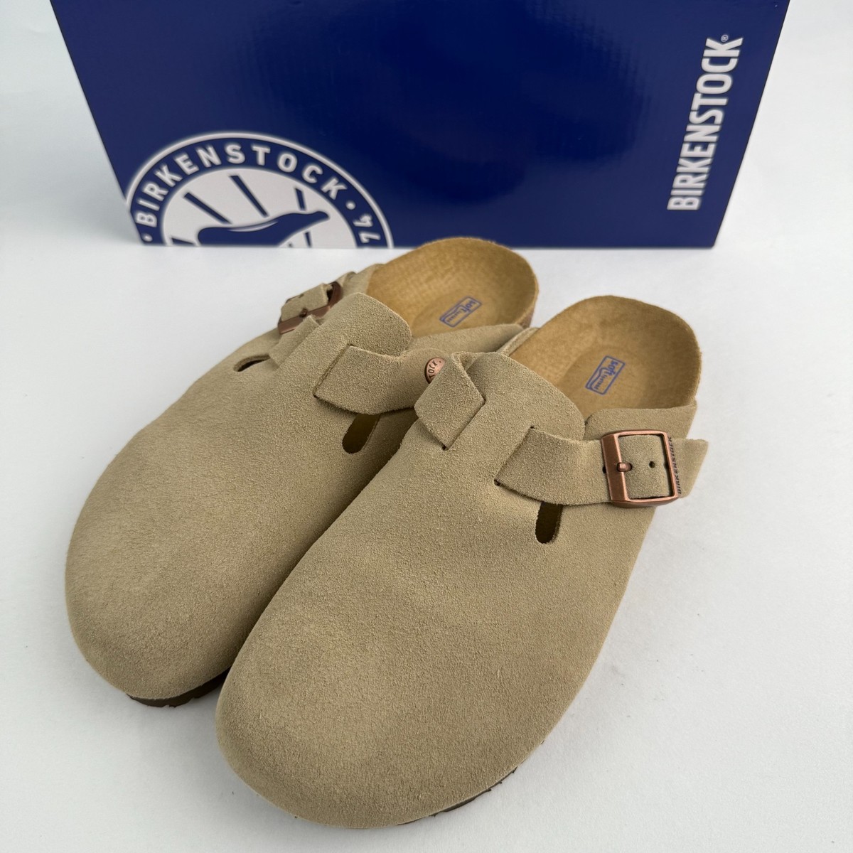 Birkenstock Boston Suede Leather Taupe Soft Footbed Shoes  display picture 2