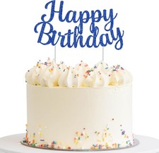 Blue happy birthday Cake Topper, Happy Birthday Cake Bunting Decor,Birthday