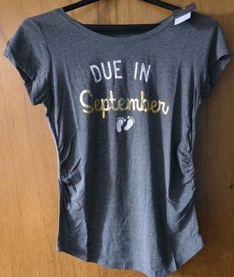 Grayson Thread Maternity Size S  Pregnancy T-Shirt Due In September Gray Reveal