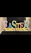 GLITZHOME Plaid Wooden Easter Table Sign Decor 16”