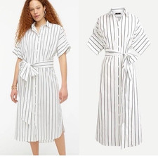 J. Crew Relaxed Belted Womens Poplin Shirtdress white/Black Striped Small NWT