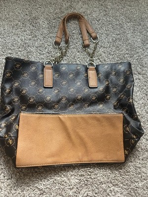 Beverly Hills Polo Club Large Logo Tote Brown/Black Zip, Detachable Chain Strap