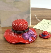 Porcelain Hinged Trinket Box Red Hat #3