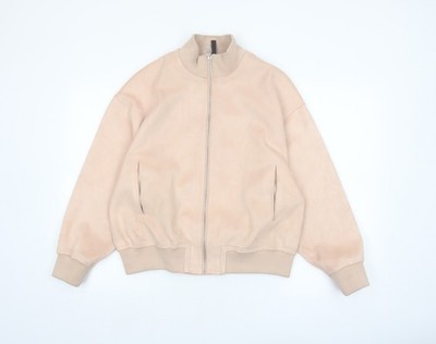 Zara Bomberjacke Damen beige Größe 8 Velours Reißverschluss leicht