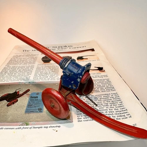 Vintage 1945 Marx Long Tom Cannon Marx Tin Toy using Surplus Grenade Parts